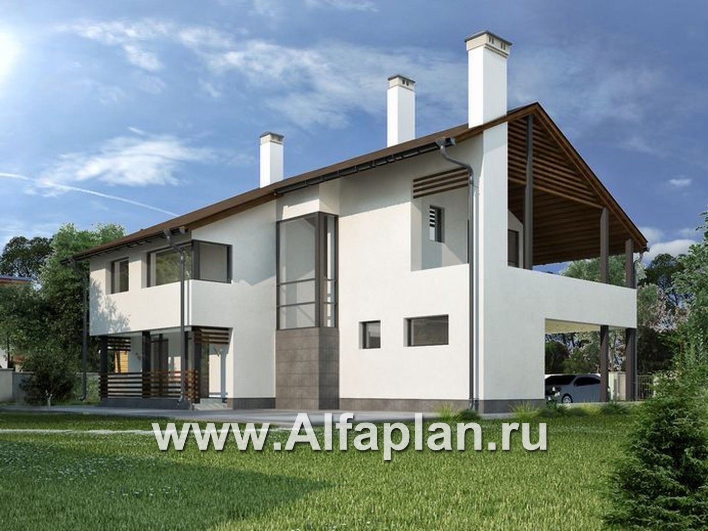 Проекты домов Альфаплан - Коттедж с эффектными фасадами и планировкой - дополнительное изображение №1