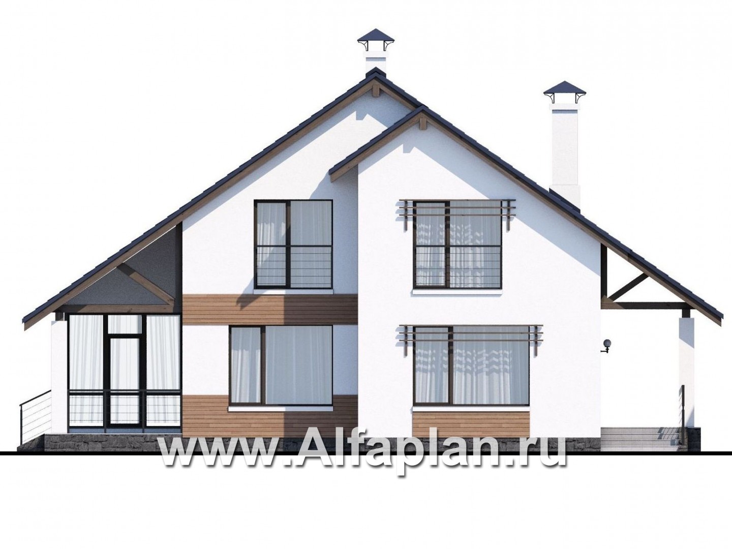 Проекты домов Альфаплан - «Счастье рядом» - современный дом с комфортной планировкой - изображение фасада №1