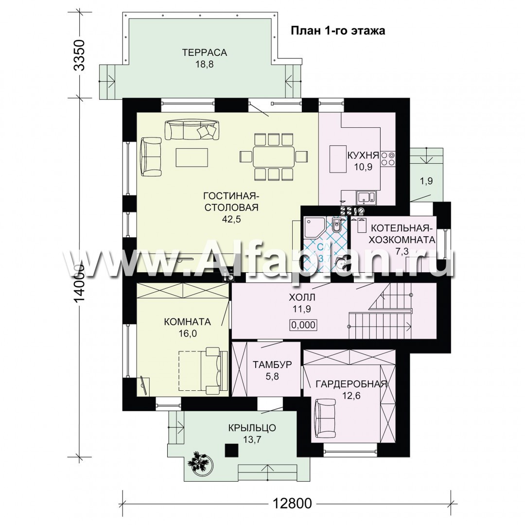 Проекты домов Альфаплан - Двухэтажный дом для большой семьи - план проекта №1