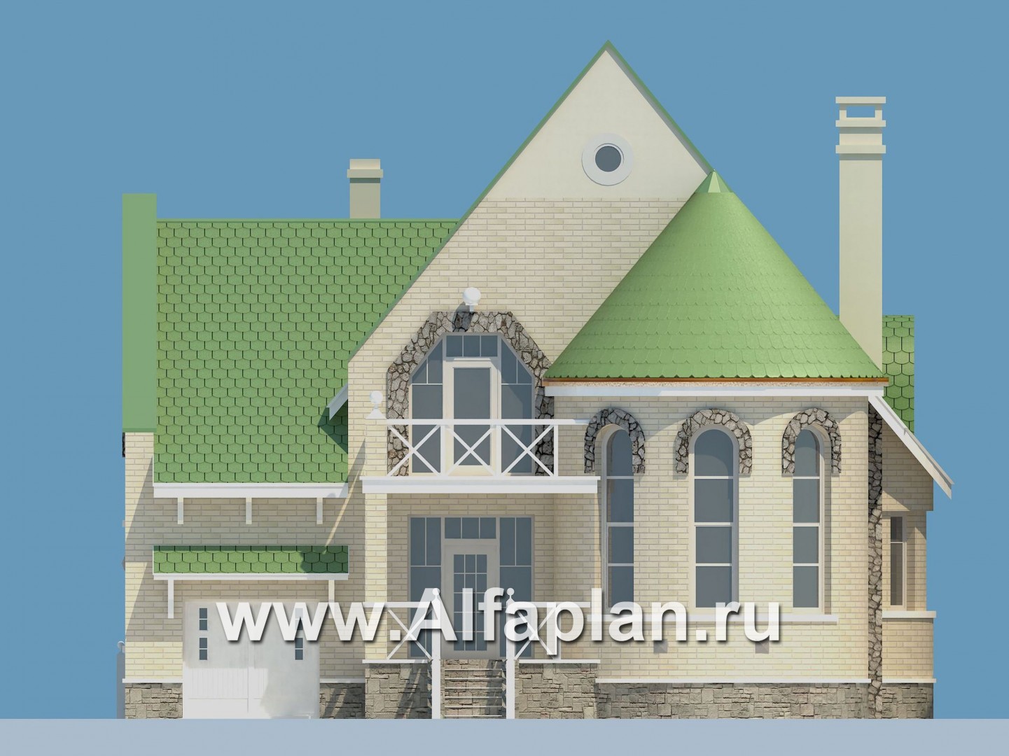 Проекты домов Альфаплан - «Онегин» - представительный загородный дом в стиле замка - изображение фасада №1