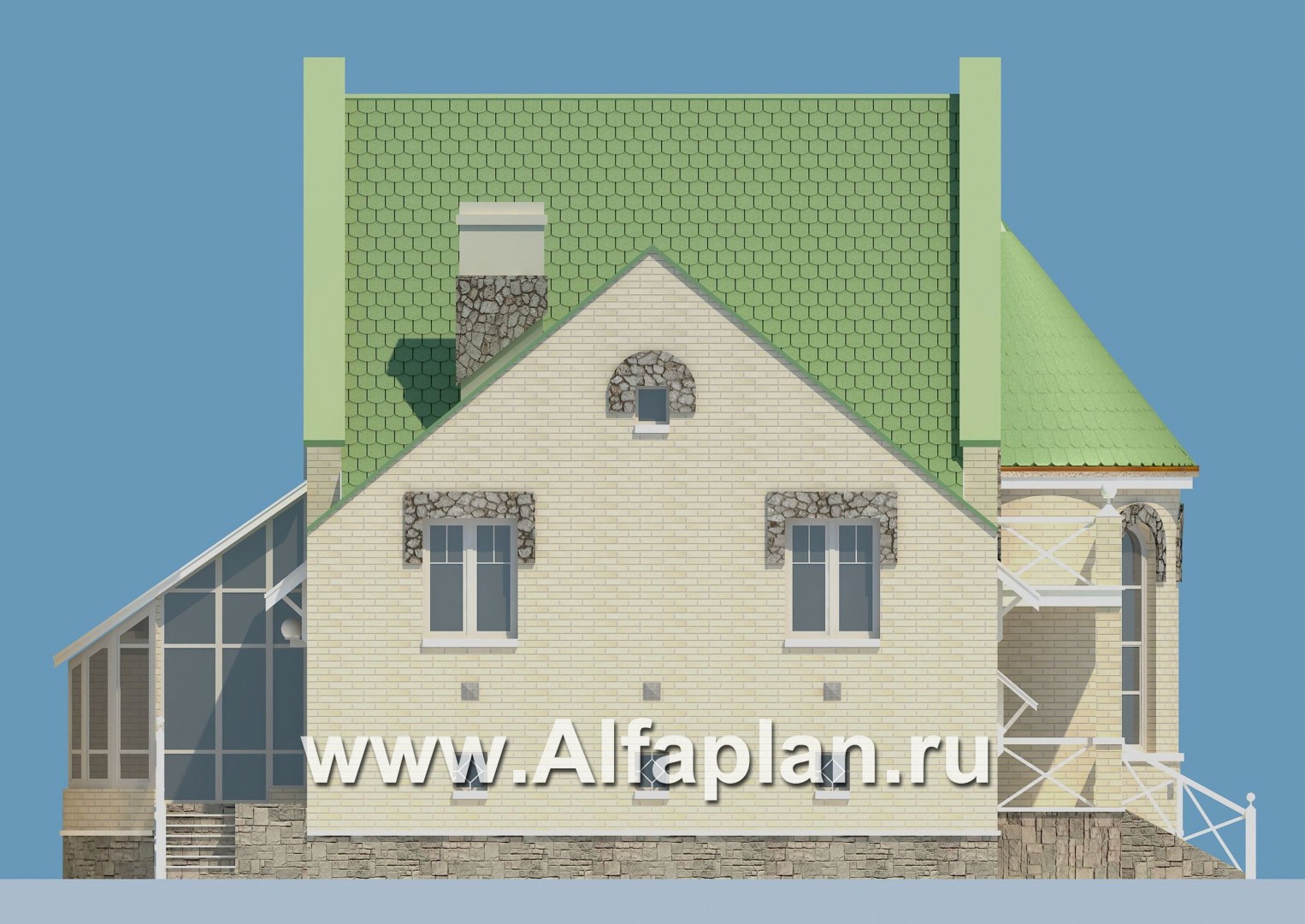 Проекты домов Альфаплан - «Онегин» - представительный загородный дом в стиле замка - изображение фасада №3