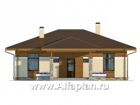 Проекты домов Альфаплан - Одноэтажный дом для небольшой семьи - превью фасада №1