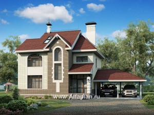 Проекты домов Альфаплан - «Дипломат Плюс» - дом с бильярдной и гаражом-навесом - превью основного изображения
