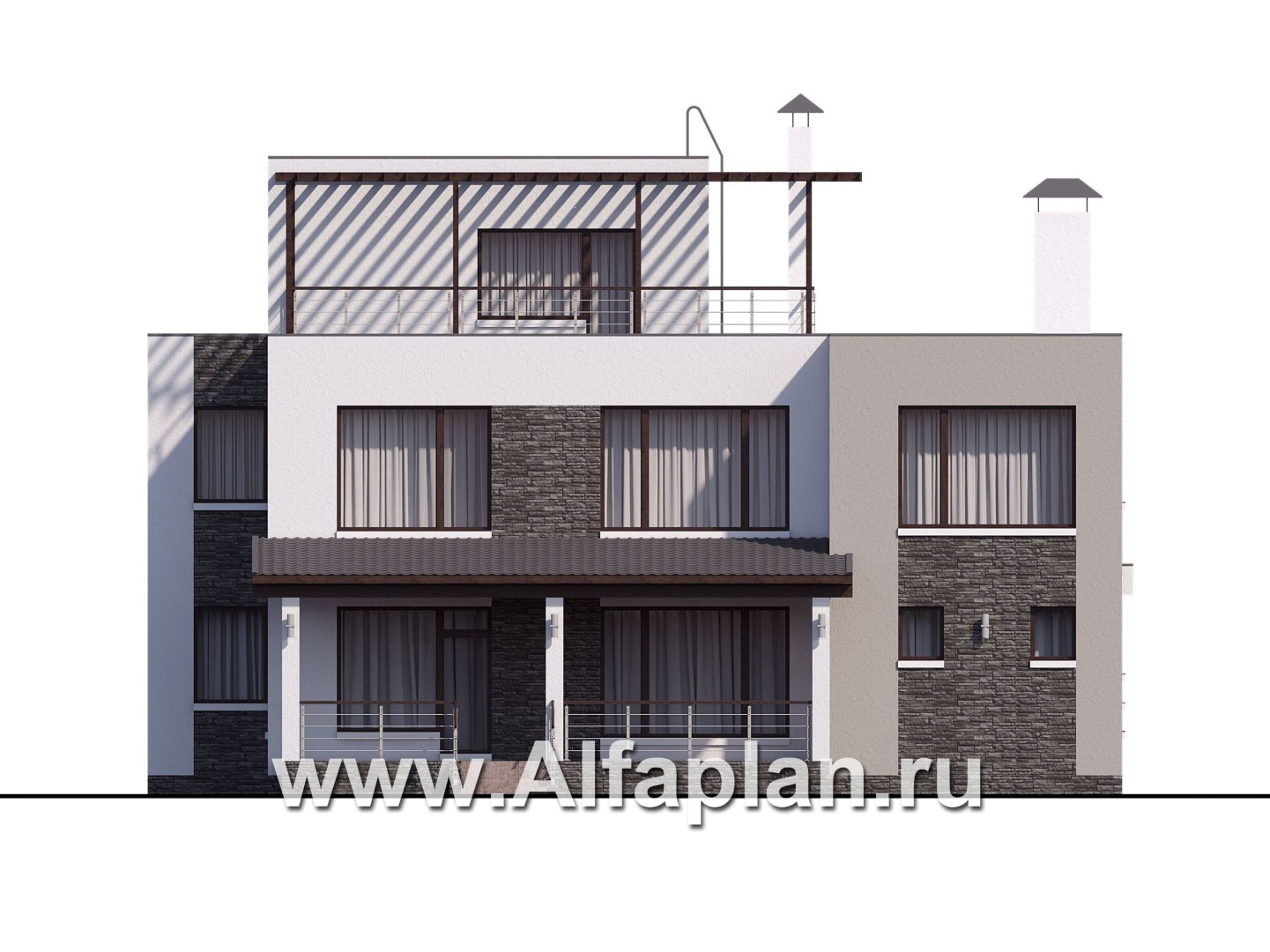 Проекты домов Альфаплан - « Альстер» — трехэтажный коттедж с эксплуатируемой кровлей - изображение фасада №4