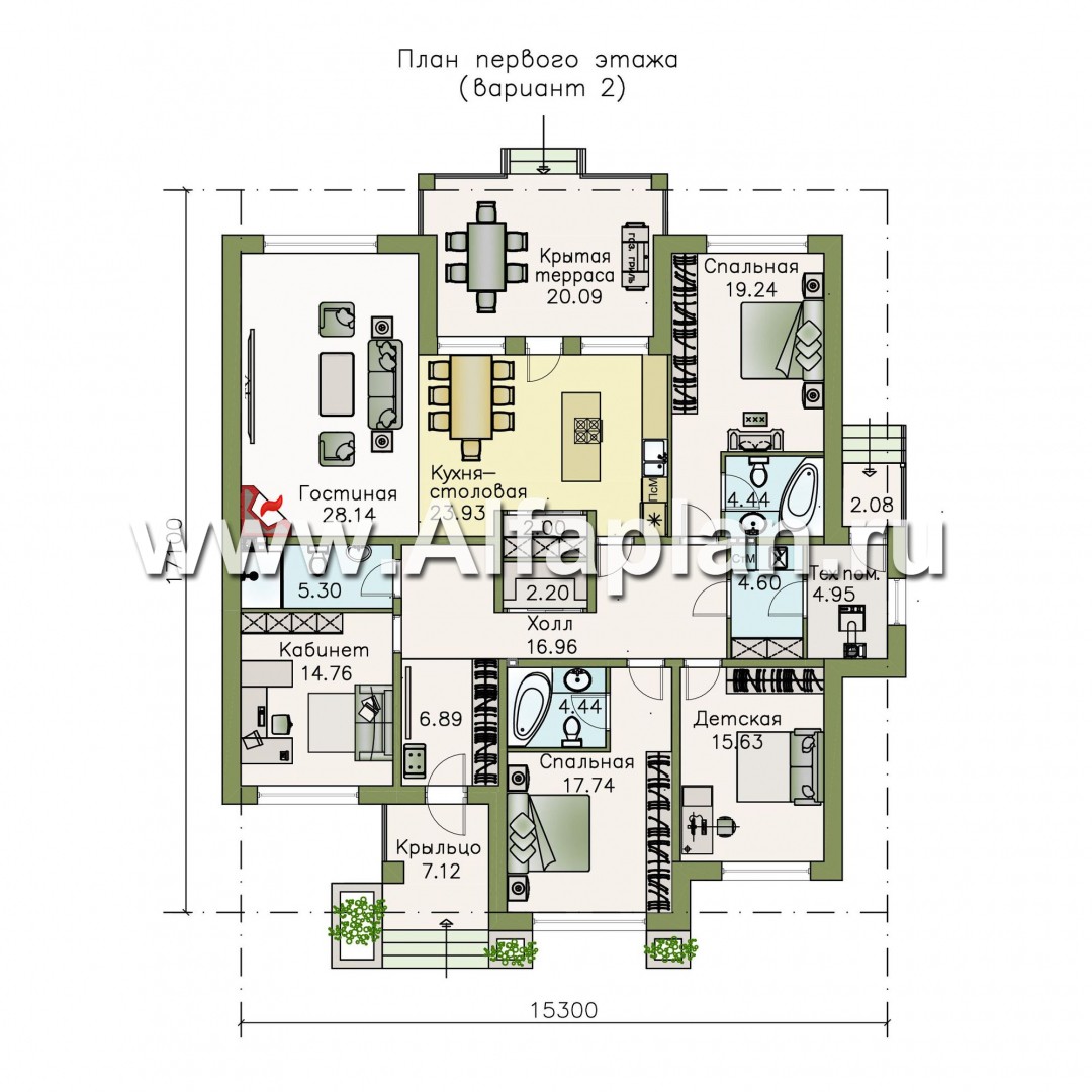Проекты домов Альфаплан - «Калипсо» - комфортабельный одноэтажный дом c террасой - изображение плана проекта №2