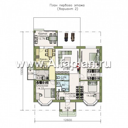 Проекты домов Альфаплан - "Новый свет" - проект одноэтажного дома для небольшой семьи - превью плана проекта №2