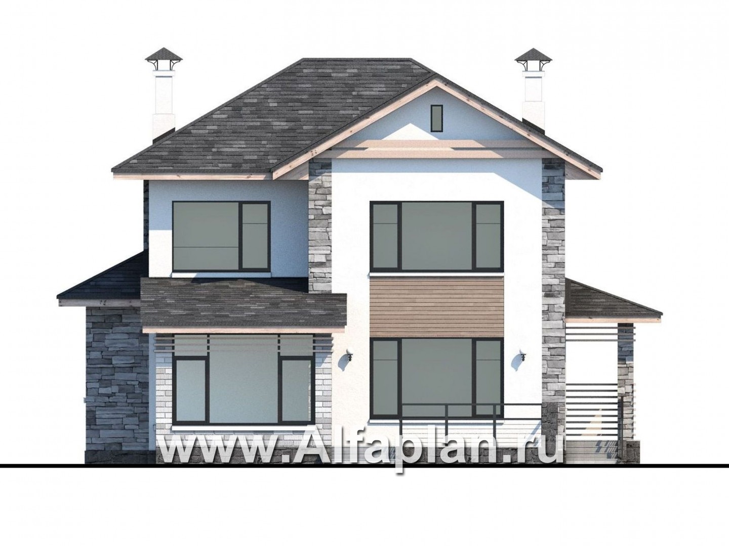 Проекты домов Альфаплан - «Снежная страна» - изящный коттедж с террасами - изображение фасада №4