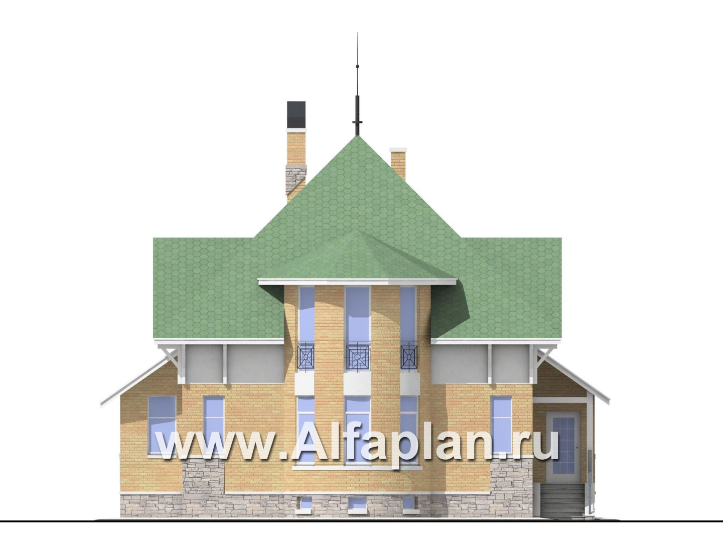 Проекты домов Альфаплан - «Петит Плюс» - коттедж с цокольным этажом - изображение фасада №1