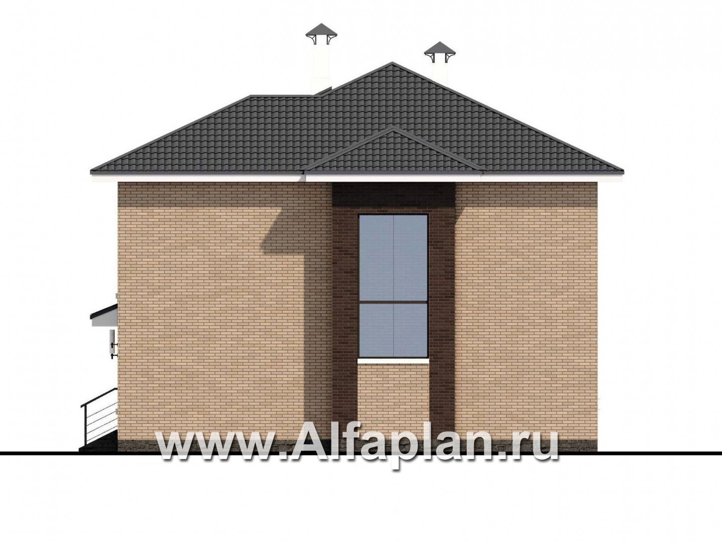 Проекты домов Альфаплан - «Роман с камнем» — двухэтажный коттедж с двусветной гостиной - изображение фасада №2
