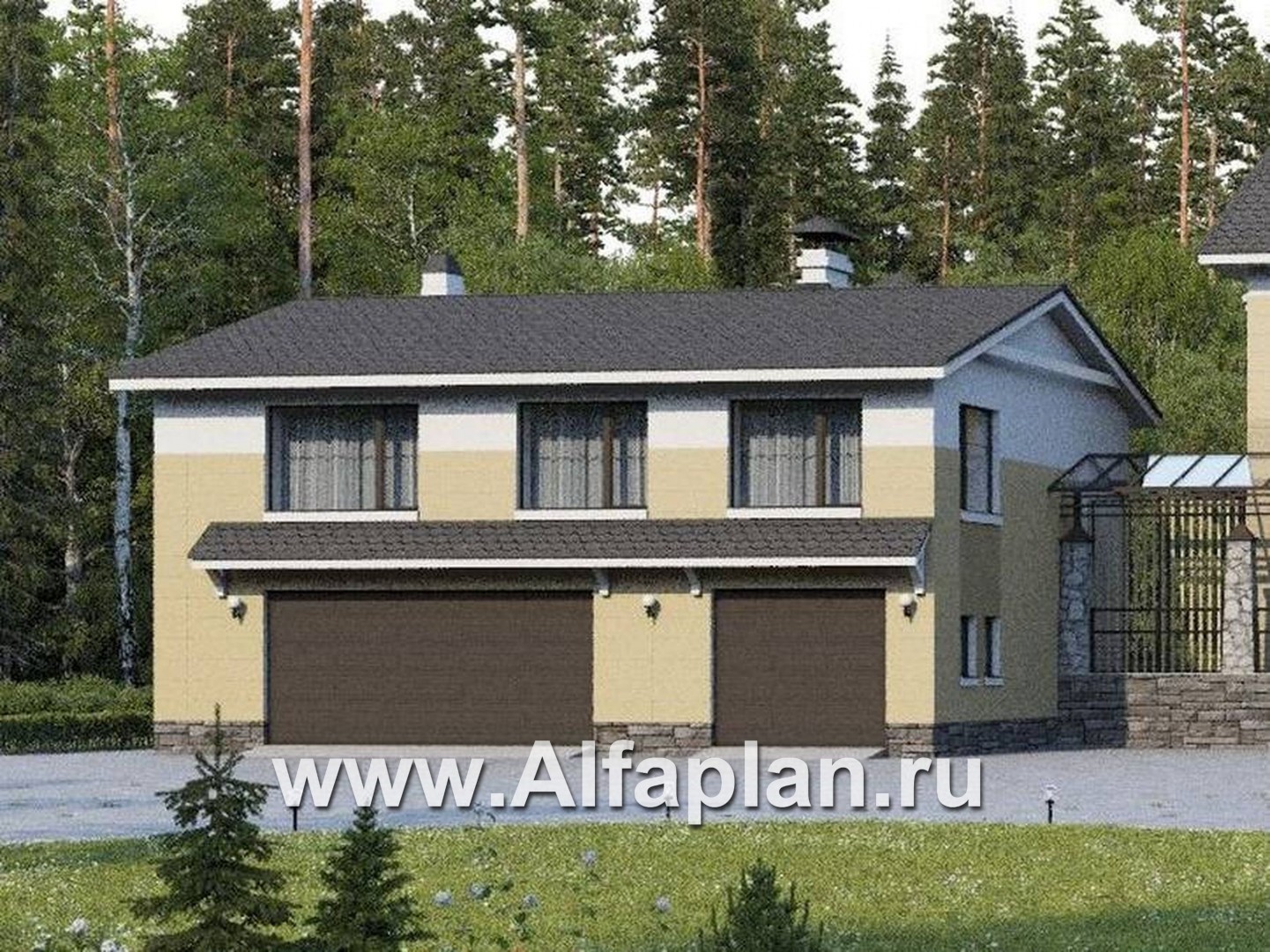 Проекты домов Альфаплан - Вспомогательная постройка. Гостевой дом и большой гараж - основное изображение