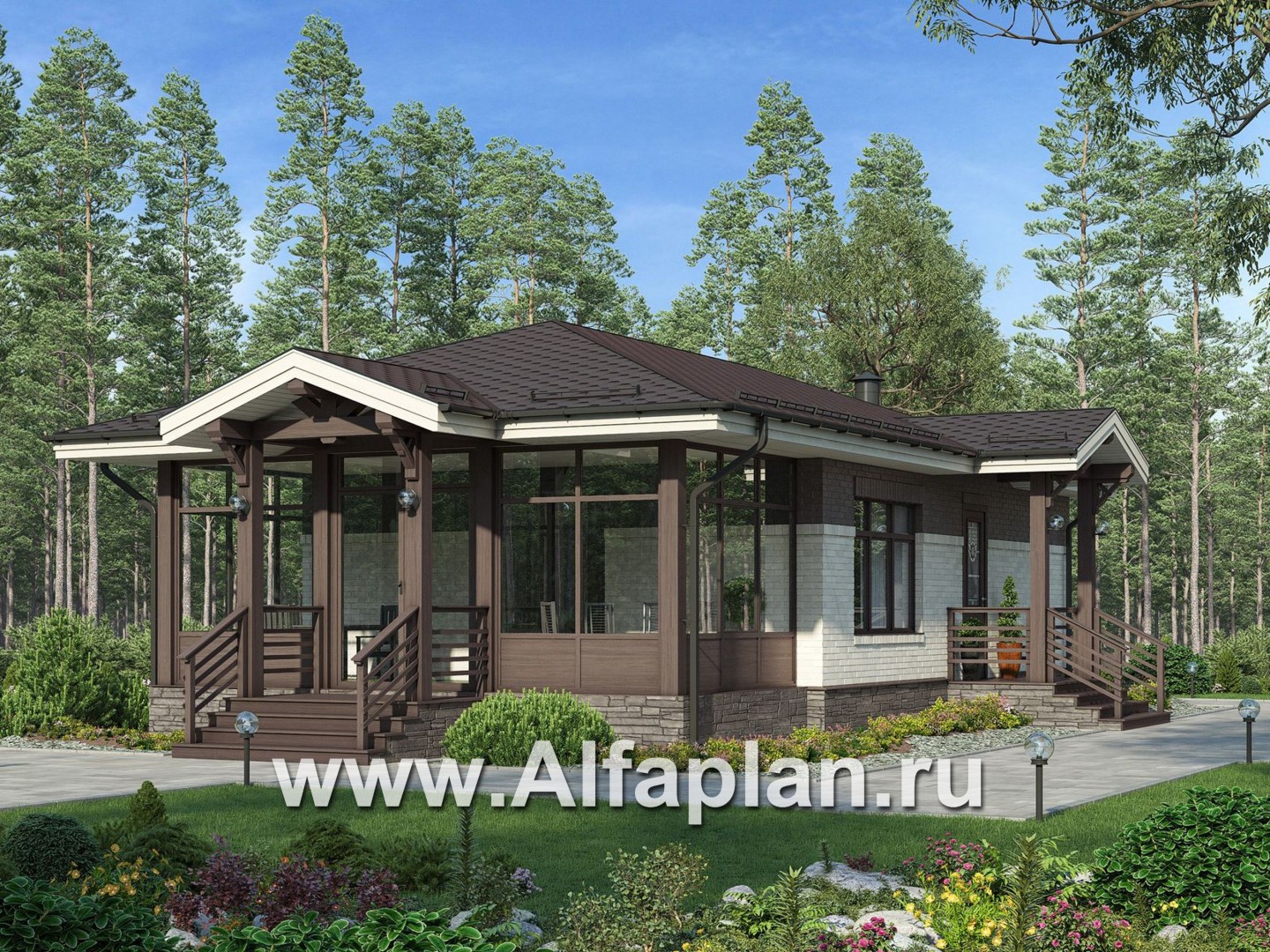 Проекты домов Альфаплан - Дом для отдыха (баня) с большой верандой - основное изображение