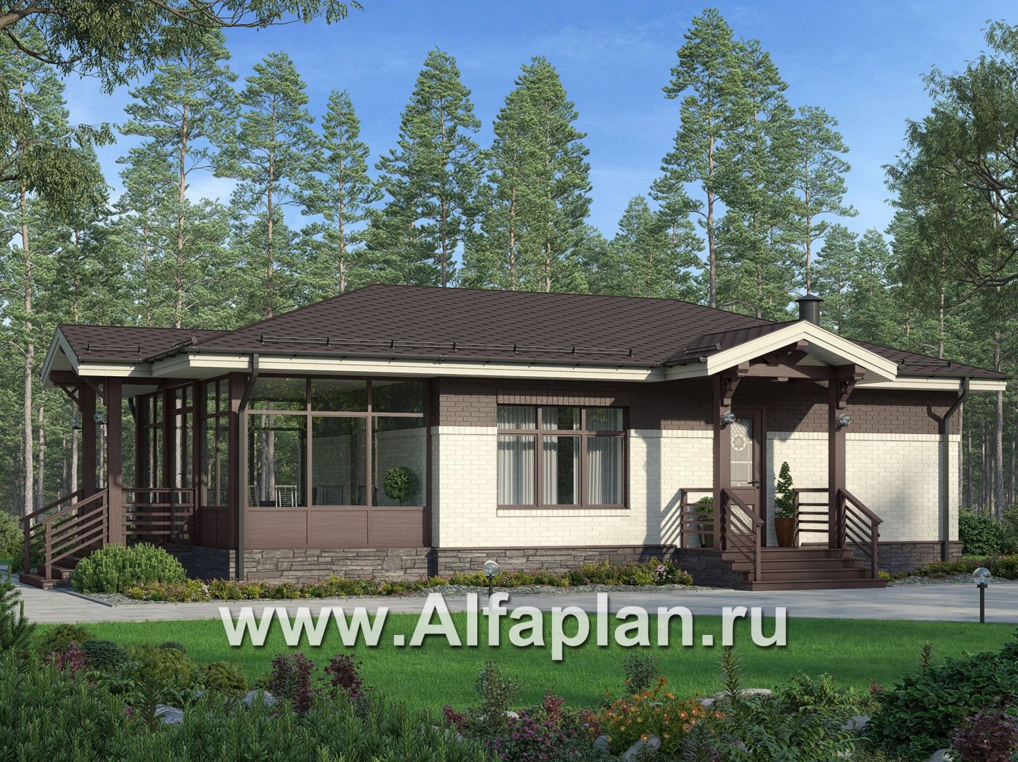 Проекты домов Альфаплан - Дом для отдыха (баня) с большой верандой - дополнительное изображение №1
