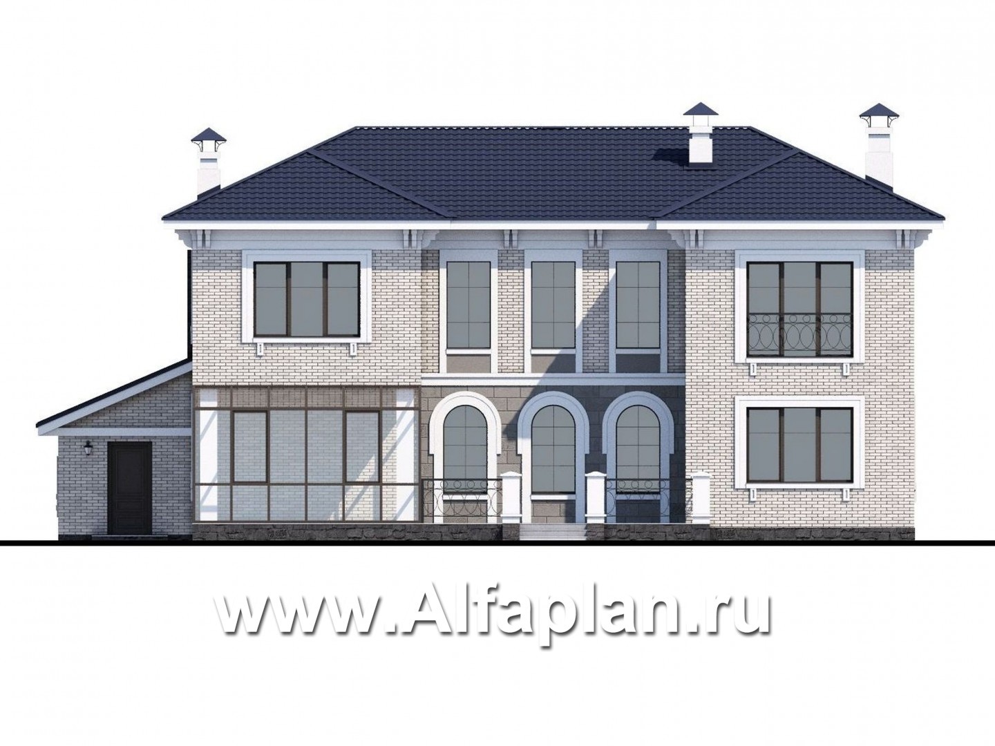 Проекты домов Альфаплан - «Меньшиков» - респектабельный особняк с гаражом - изображение фасада №4