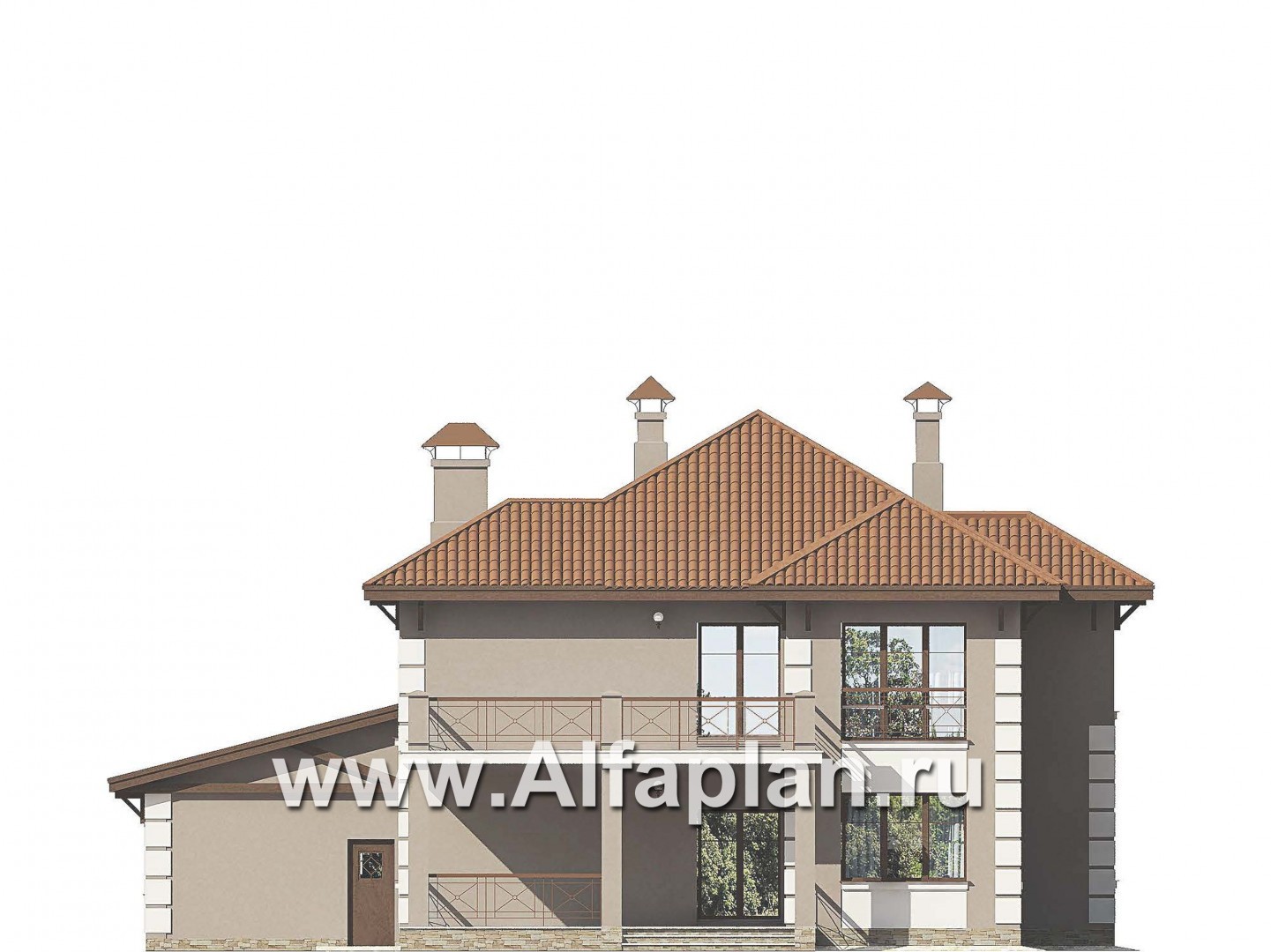 Проекты домов Альфаплан - «Капулетти» - двухэтажный коттедж с гаражом на две машины - изображение фасада №4