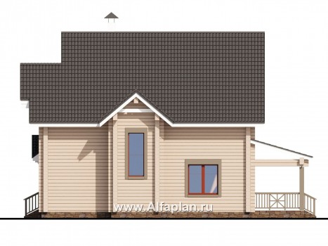 «АльфаВУД» - проект дома с мансардой, из дерева, с террасой - превью фасада дома