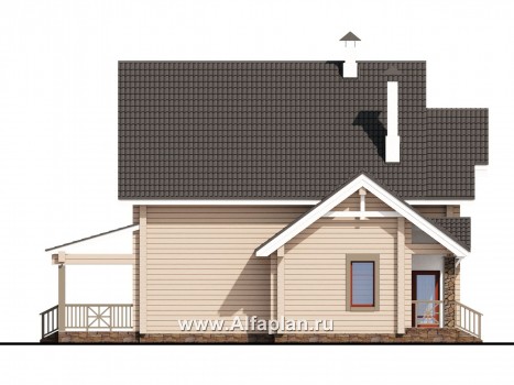 «АльфаВУД» - проект дома с мансардой, из дерева, с террасой - превью фасада дома