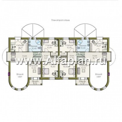 Проекты домов Альфаплан - «Онегин» - дуплекс (дом на две семьи) в стиле замка - превью плана проекта №2