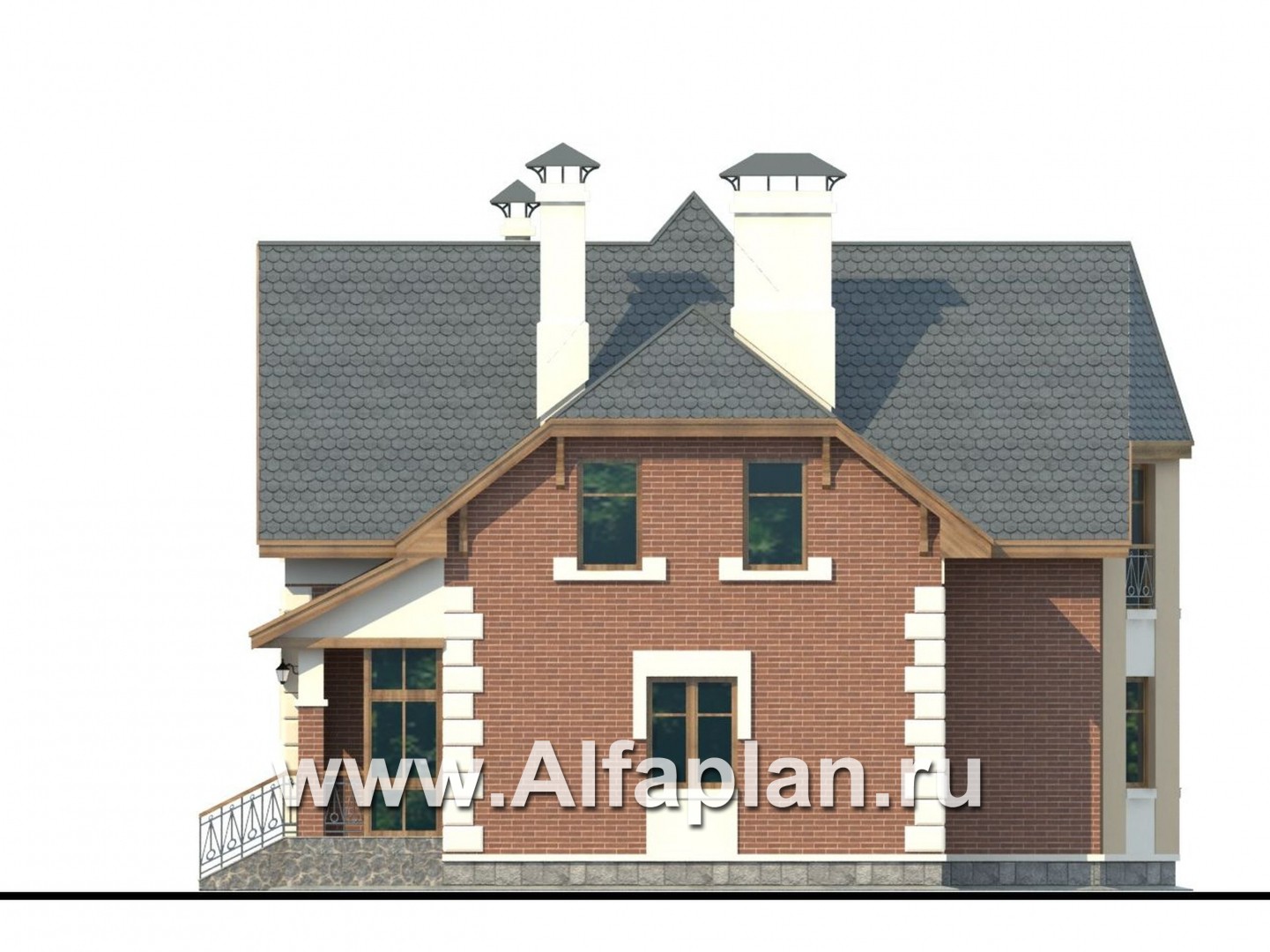 Проекты домов Альфаплан - «Клио» - коттедж из газобетона с угловой террасой - изображение фасада №2