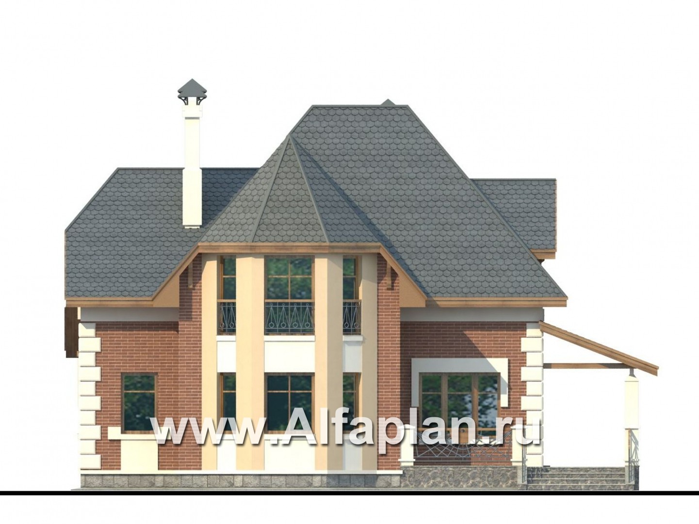 Проекты домов Альфаплан - «Клио» - коттедж из газобетона с угловой террасой - изображение фасада №4
