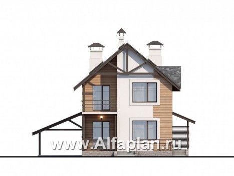 Проекты домов Альфаплан - «Гольфстрим»- компактный дом с навесом для авто - превью фасада №4