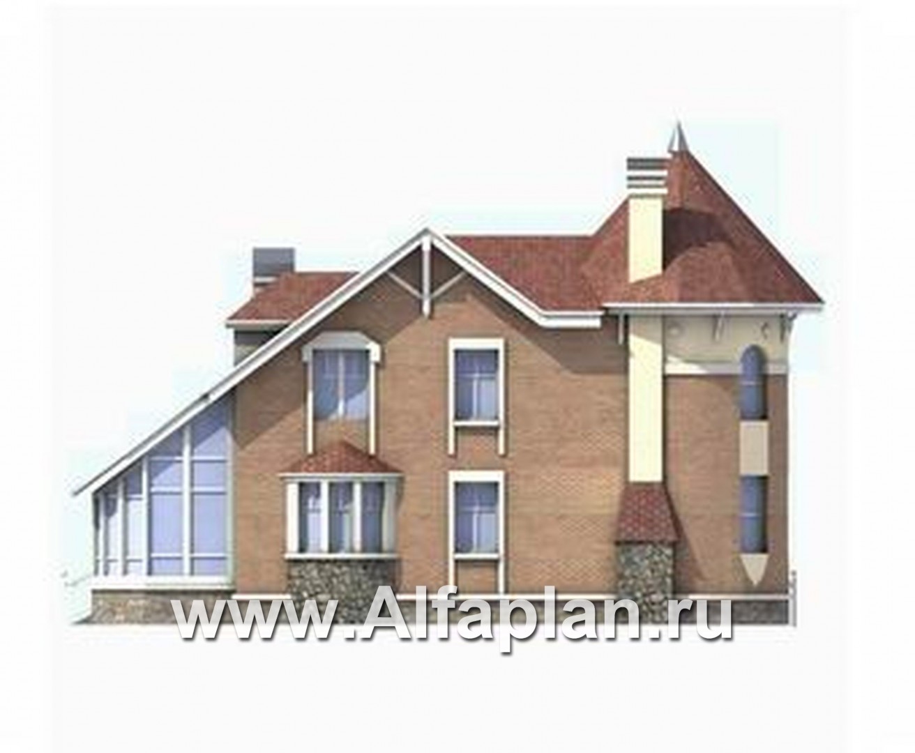 Проекты домов Альфаплан - «Брат» - дом на две семьи с угловыми «башнями» - изображение фасада №3