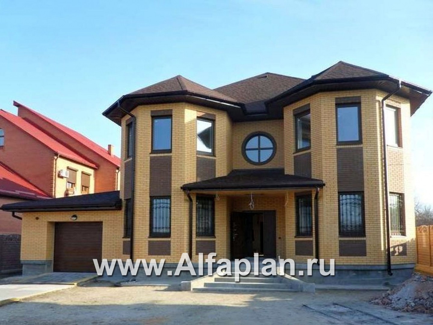 Проекты домов Альфаплан - «Амбиент» - амбиционый дом с двумя мощными эркерами - дополнительное изображение №1