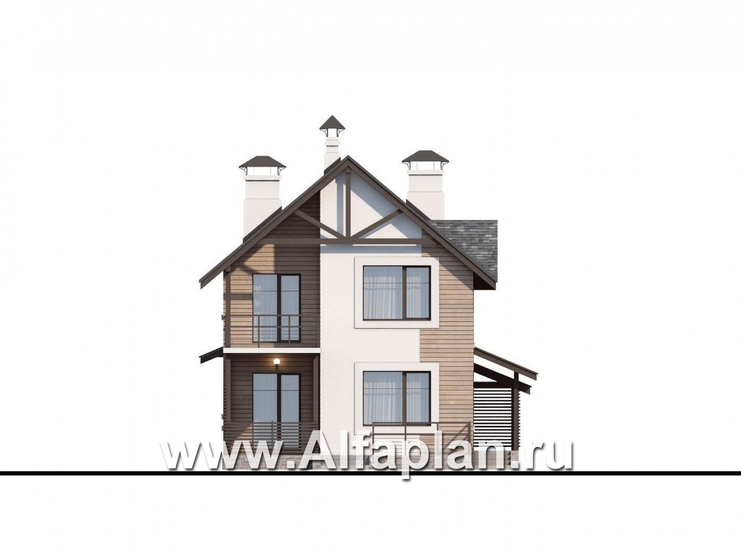 Проекты домов Альфаплан - «Гольфстрим» - дом с навесом для 2-х машин для узкого участка - изображение фасада №4