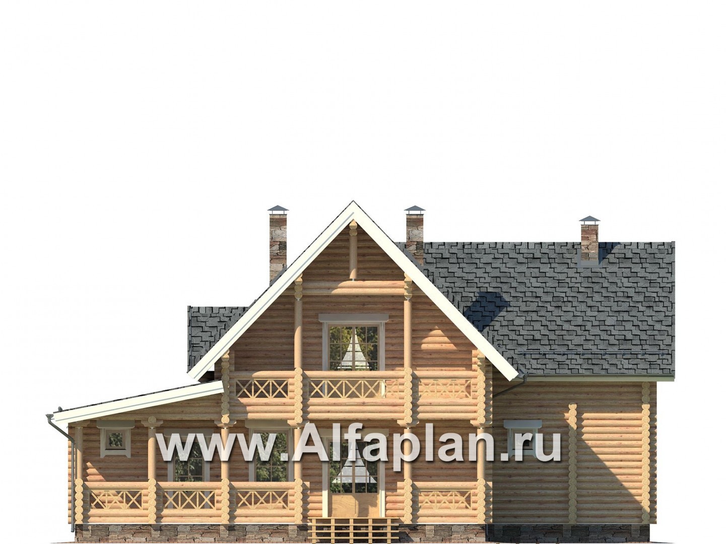 Проекты домов Альфаплан - Деревянный дом с террасой и навесом для машины - изображение фасада №2