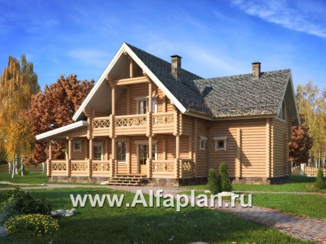 Проекты домов Альфаплан - Деревянный дом с террасой и навесом для машины - превью дополнительного изображения №1