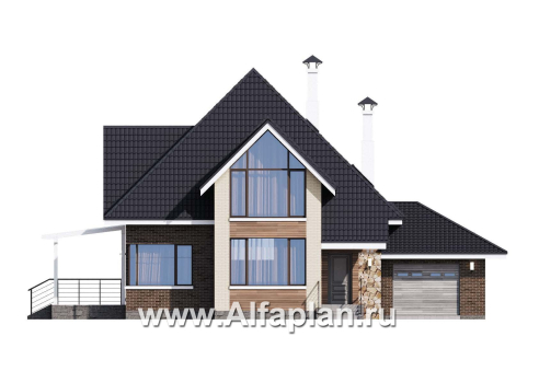 Проекты домов Альфаплан - «Альтаир» - современный мансардный дом с гаражом - превью фасада №1