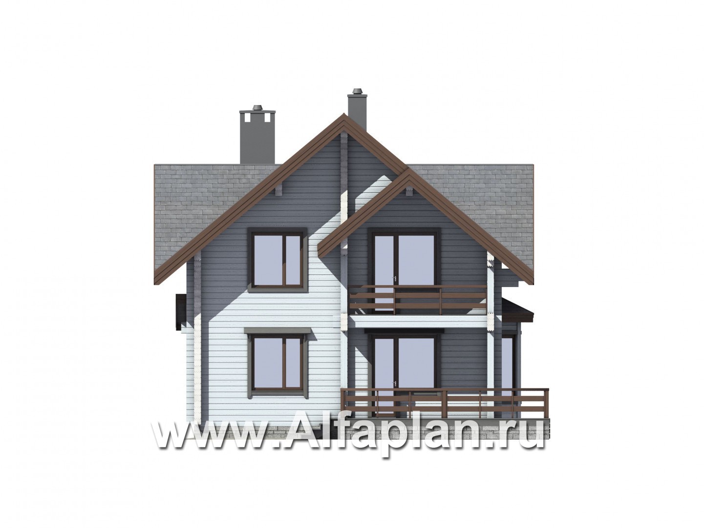 Проекты домов Альфаплан - Мансардный дом из бруса - изображение фасада №3