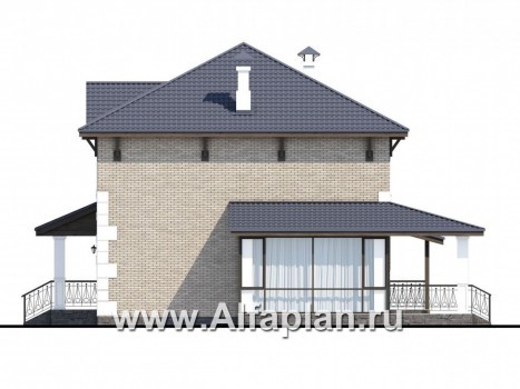 Проекты домов Альфаплан - «Земляничная поляна» - двухэтажный коттедж с большой верандой - превью фасада №2
