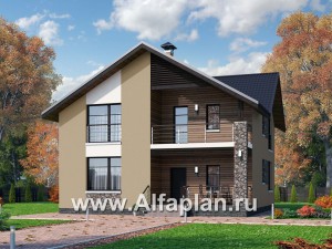 Проекты домов Альфаплан - «Заря» - уютный мансардный дом с балконом - превью основного изображения