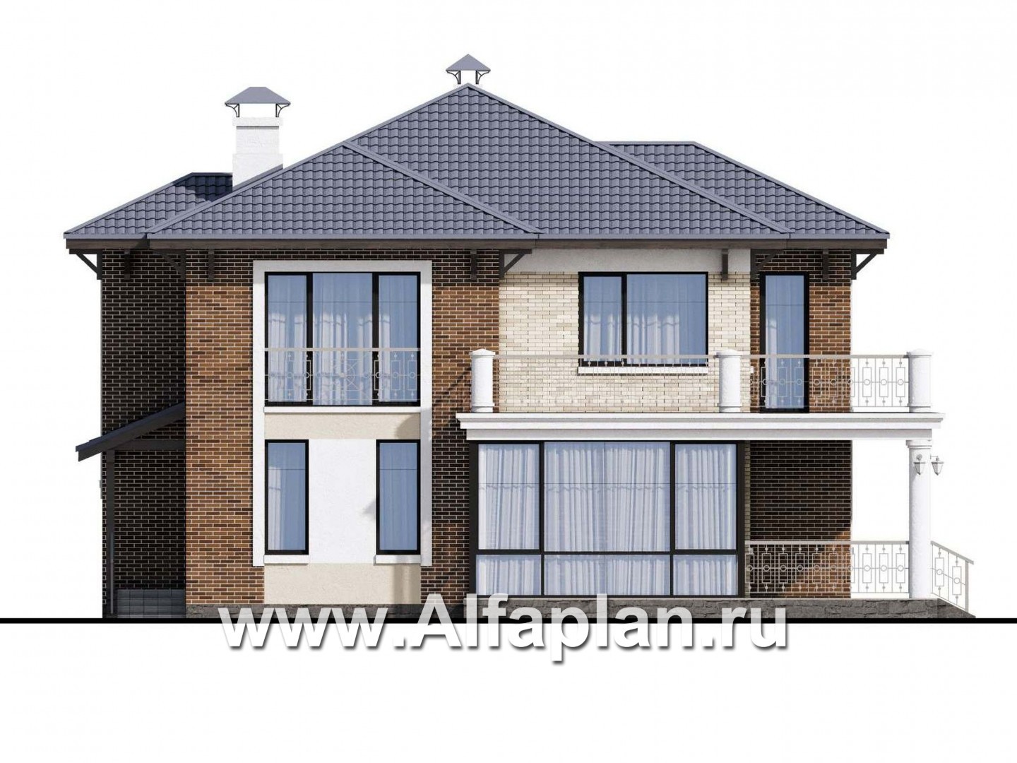 Проекты домов Альфаплан - «Эффект бабочки» - дом с красивой угловой террасой - изображение фасада №3