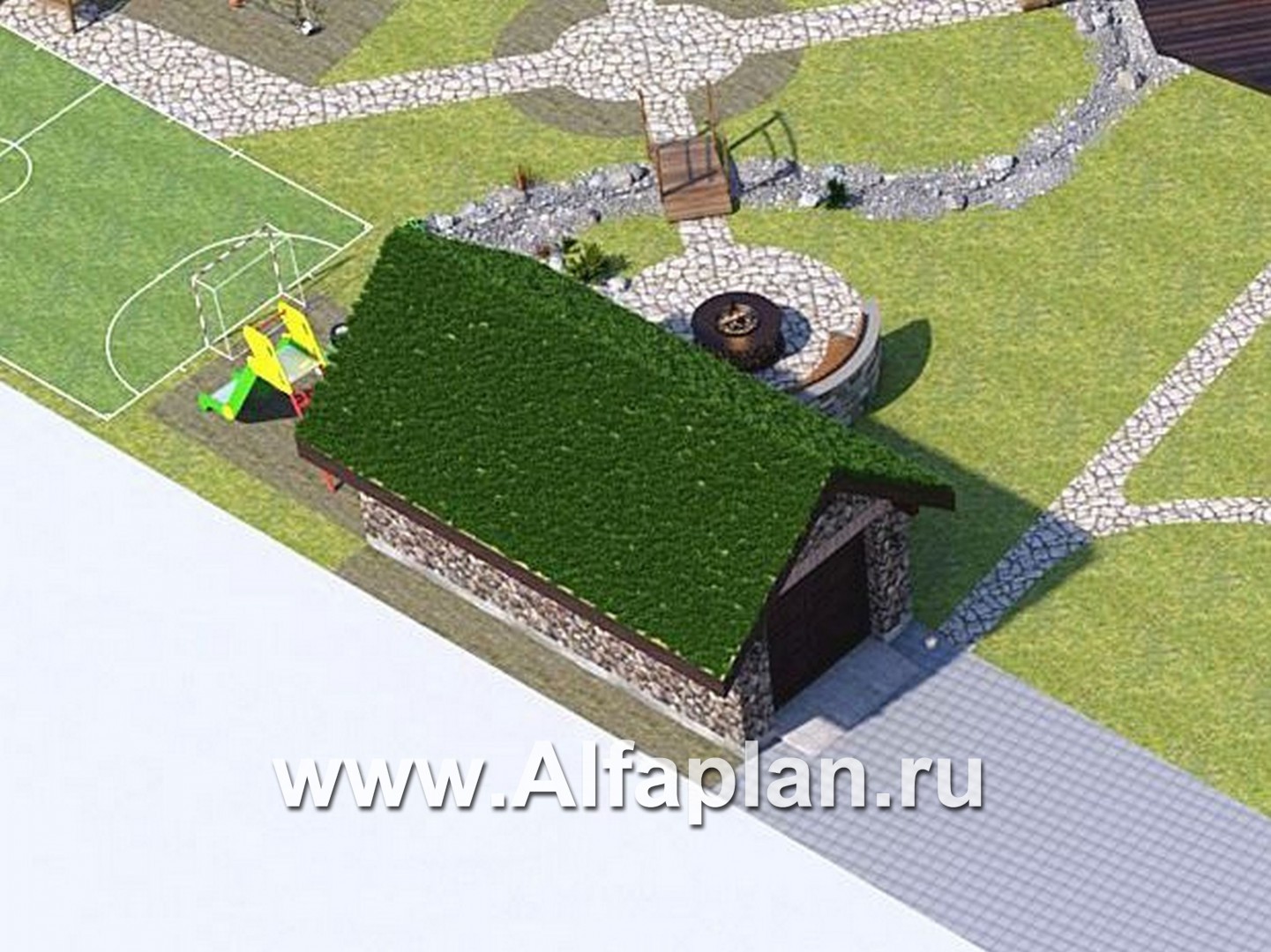Проекты домов Альфаплан - Хозяйственный блок для хранения садовой техники и инвентаря - основное изображение