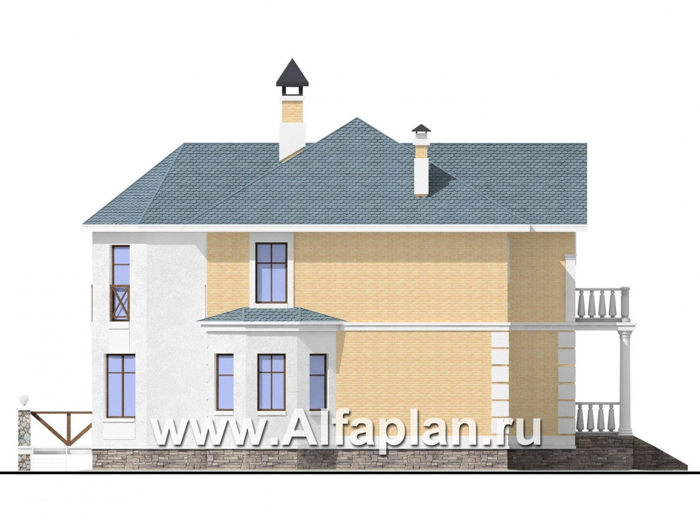 Проекты домов Альфаплан - Двухэтажный коттедж в стиле «Петровское барокко» - изображение фасада №3
