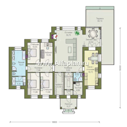 Проекты домов Альфаплан - «Поместье» - одноэтажный дом с удобной планировкой - превью плана проекта №1