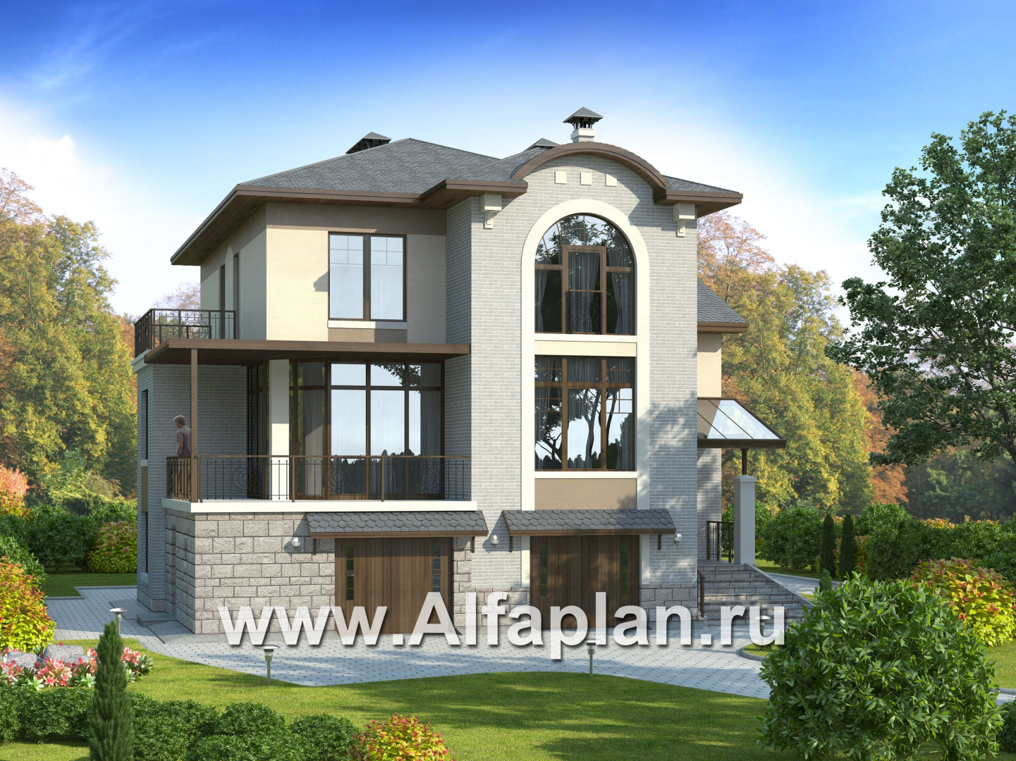 Проекты домов Альфаплан - «Юсупов» - особняк с просторной гостиной - основное изображение