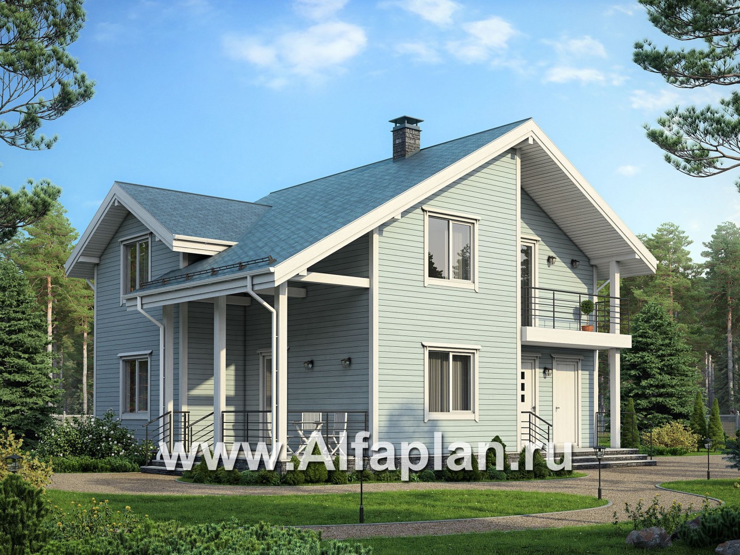 Проекты домов Альфаплан - Каркасный дом с комфортной планировкой - основное изображение