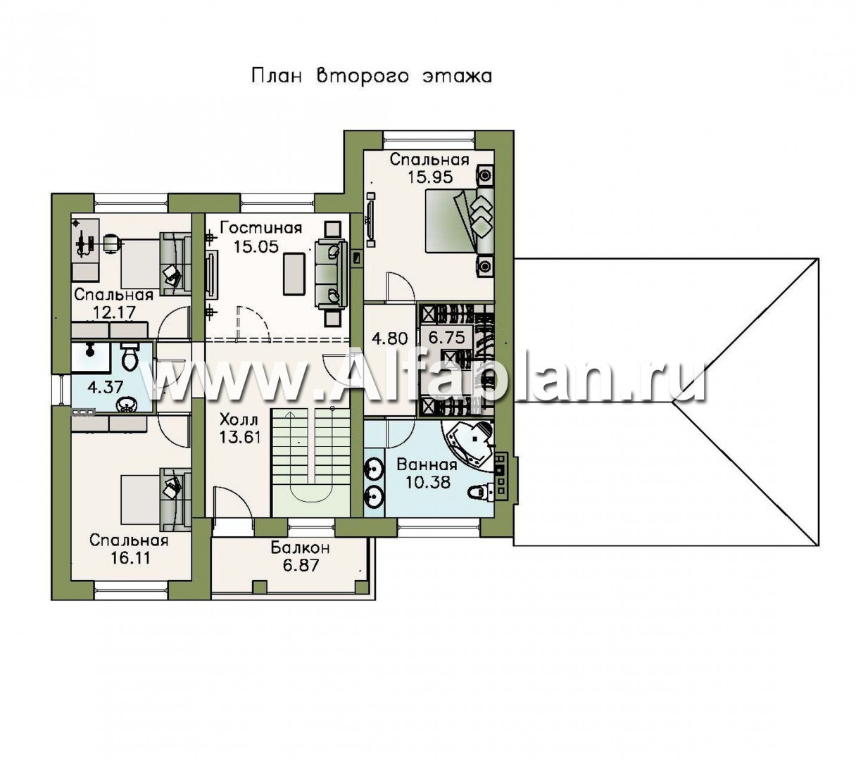Проекты домов Альфаплан - «Айвенго»- двуxэтажный особняк с мансардой и навесом для машин - план проекта №2