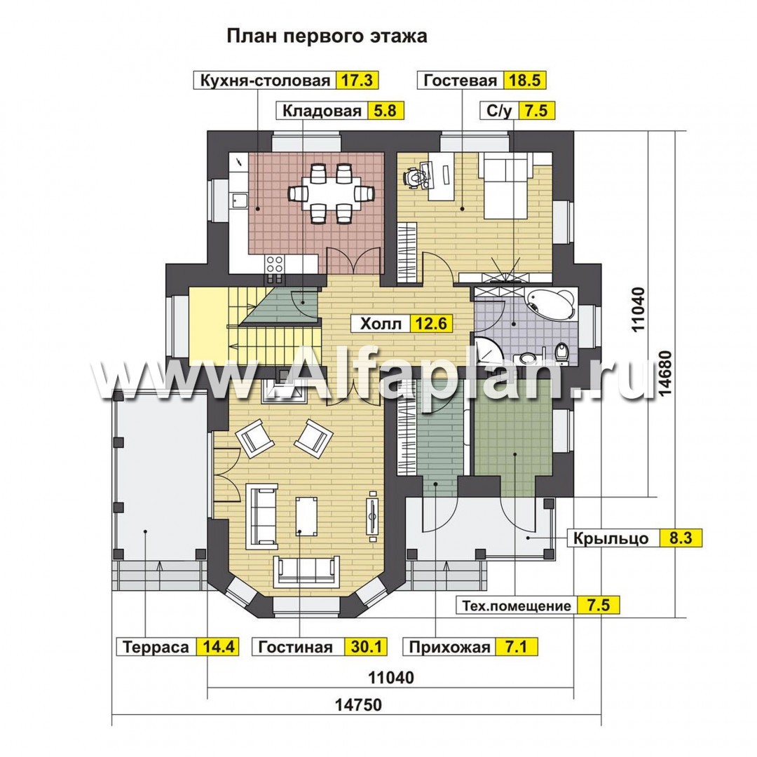 Проекты домов Альфаплан - Респектабельный двухэтажный дом - изображение плана проекта №1