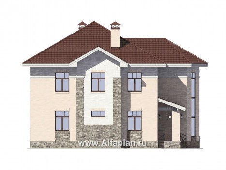 Проекты домов Альфаплан - Красивый коттедж с двусветной гостиной - превью фасада №3