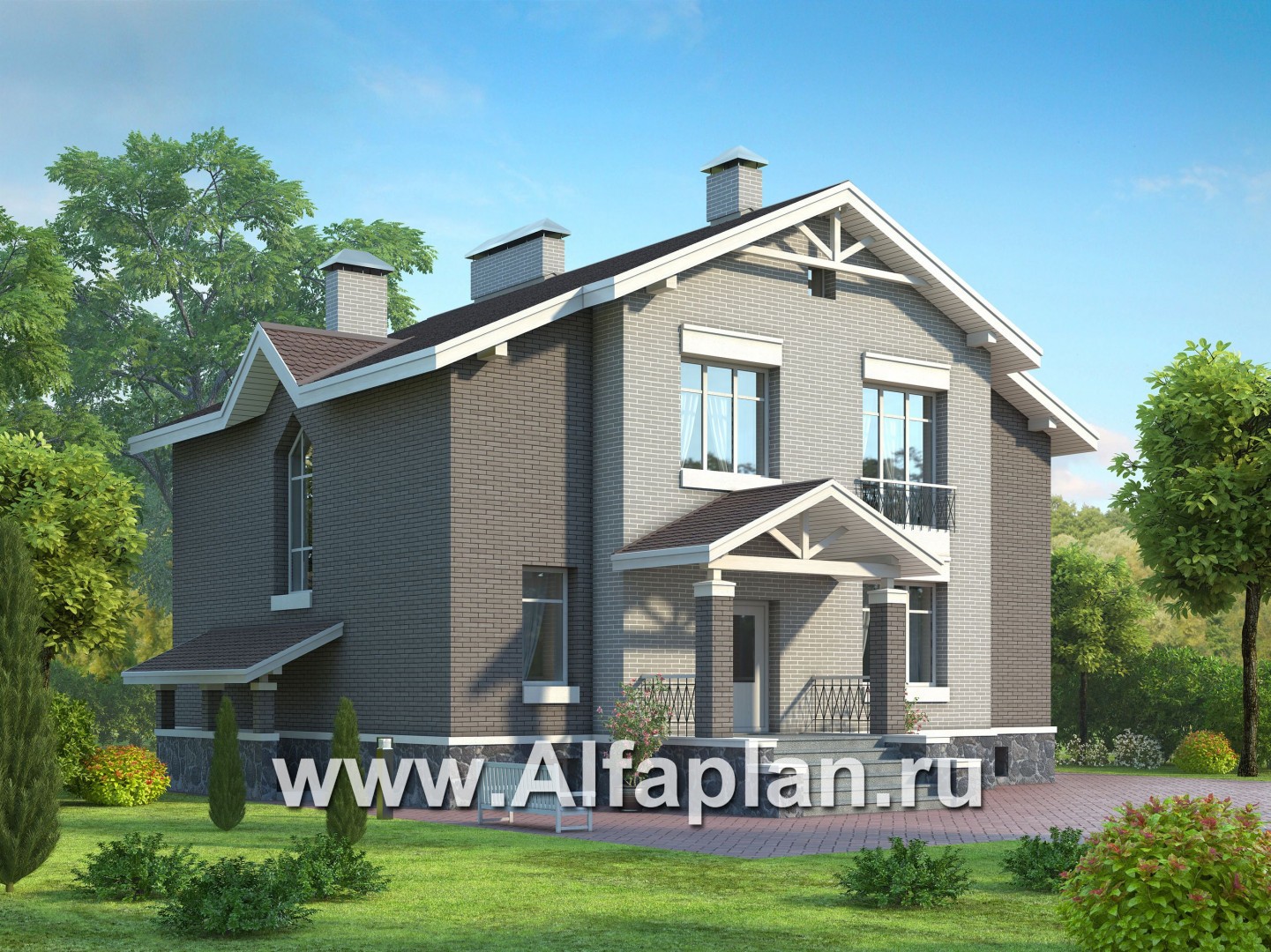 Проекты домов Альфаплан - Ккирпичный особняк с цокольным этажом - дополнительное изображение №1