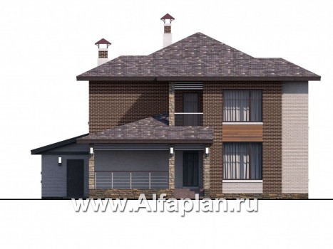 Проекты домов Альфаплан - «Эридан» - современный стильный дом с террасой и гаражом - превью фасада №4