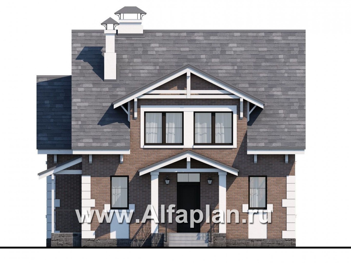 Проекты домов Альфаплан - Кирпичный дом «Боспор» с мансардой - изображение фасада №1