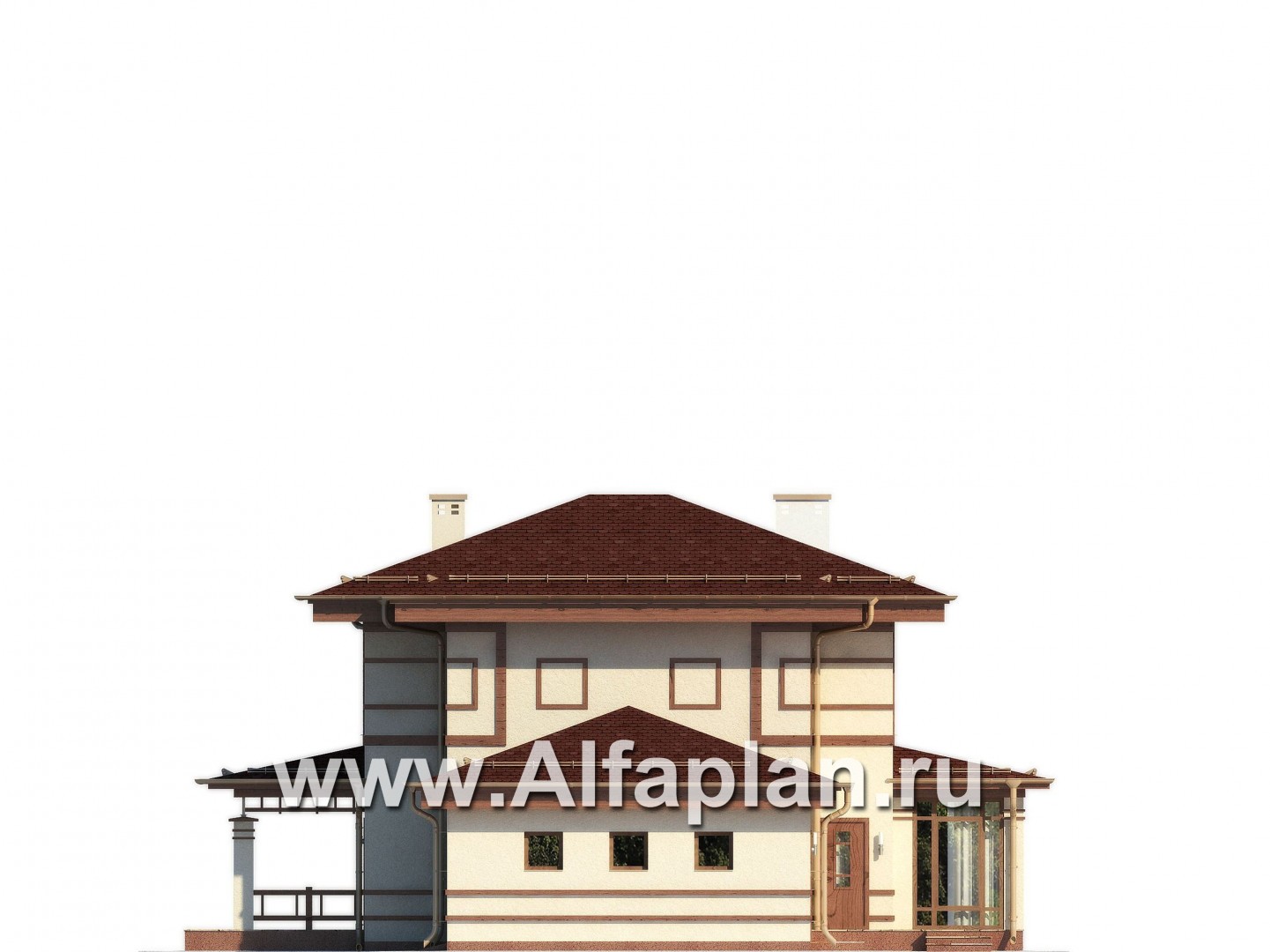 Проекты домов Альфаплан - Коттедж в восточном стиле с большим гаражом - изображение фасада №3