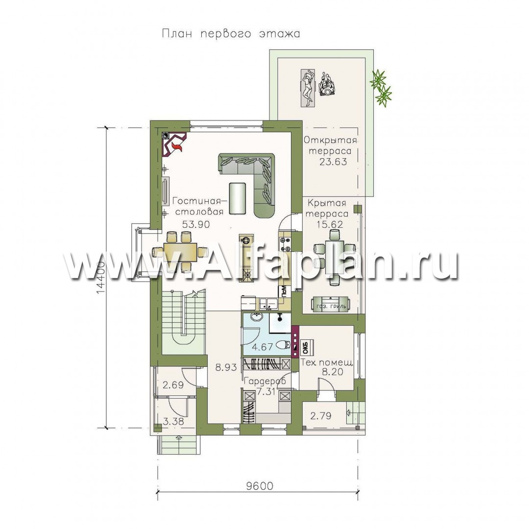 Проекты домов Альфаплан - «Эль-Ниньо» - современный дом с террасами - план проекта №1