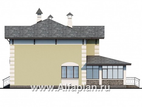 Проекты домов Альфаплан - «Рождествено» - коттедж с большой верандой и навесом для машины - превью фасада №2