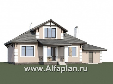 Проекты домов Альфаплан - «Простоквашино» - небольшой дом с мансардным вторым этажом и гаражом - превью дополнительного изображения №1