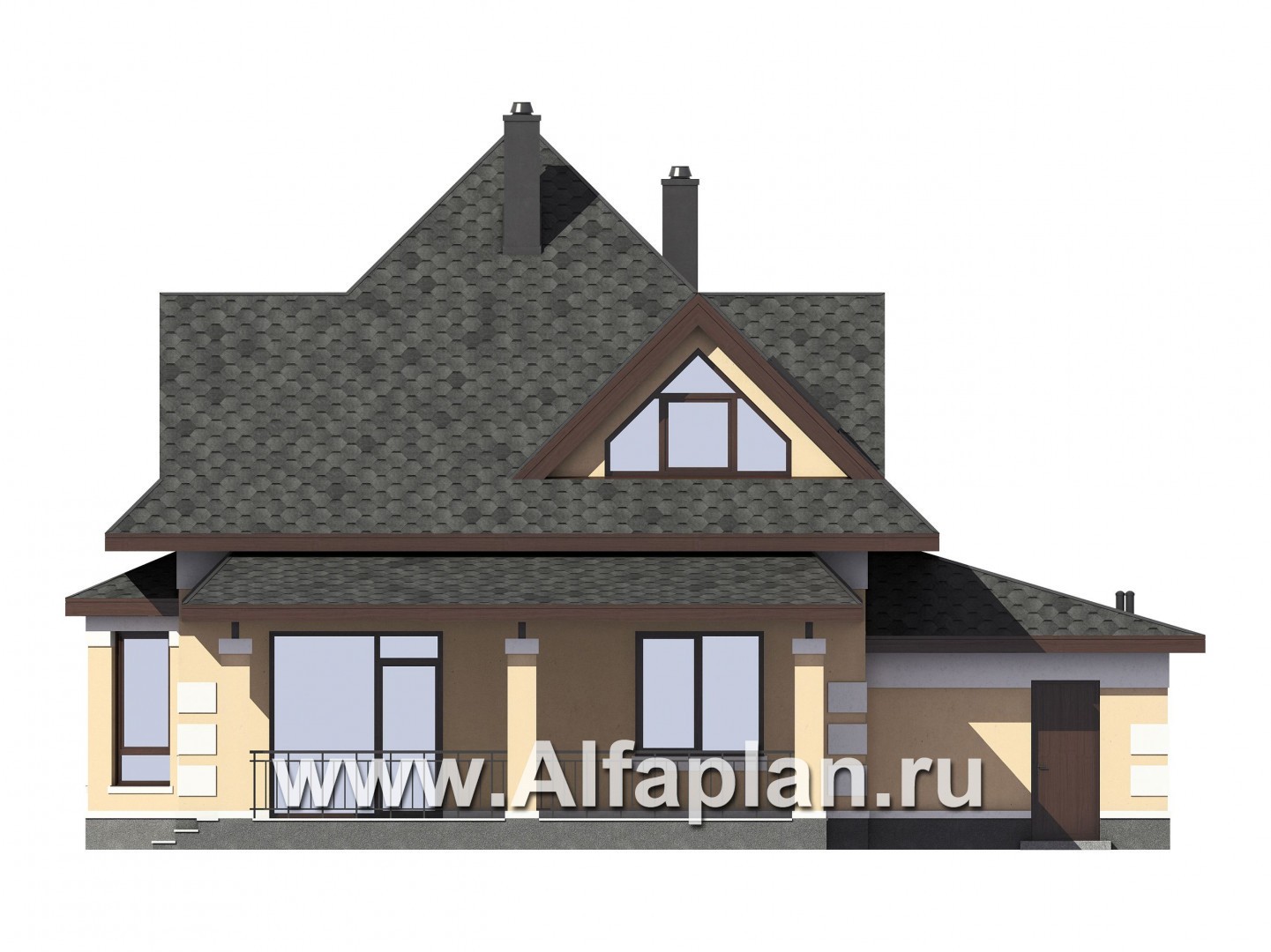Проекты домов Альфаплан - Компактный мансардный дом c гаражом из газобетона - изображение фасада №4